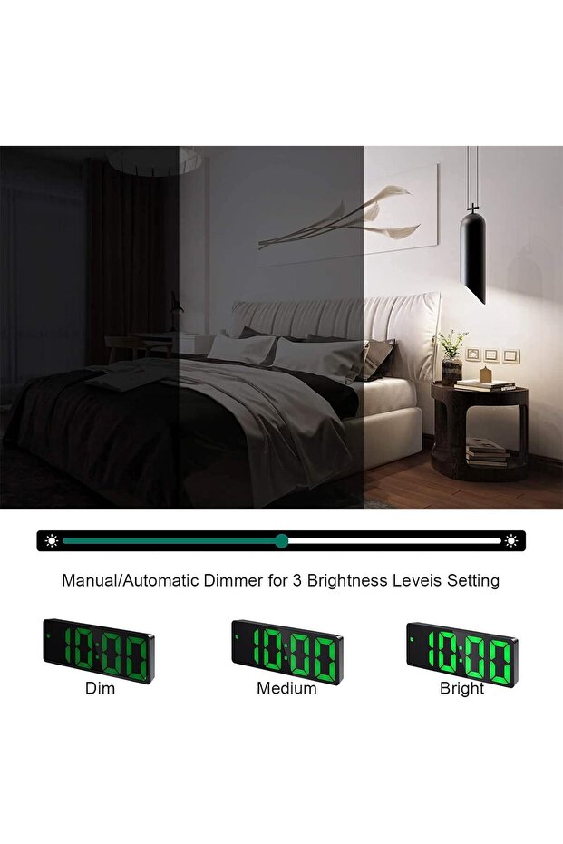 LED Digital Alarm Clock, Electric Nightlight Clock with 3 Adjustable Brightness (Green)