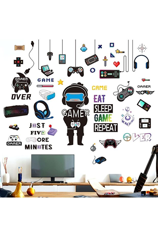 Gamer Wall Stickers - Controller Video Gaming Decals for Boys Kids Room