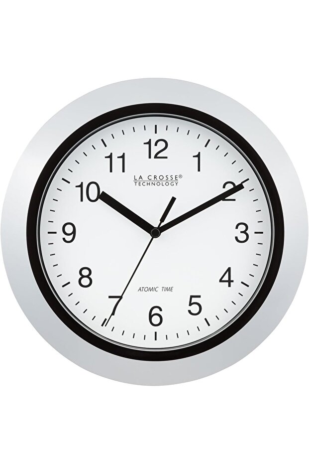 Atomic Analog WT-3102S-INT Wall Clock, 10 Inch, Silver