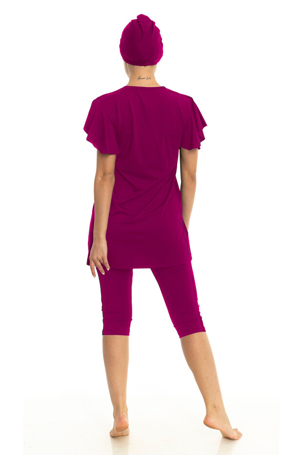 Kısa Balon Kollu Yarı Tesettür Mayo - 3