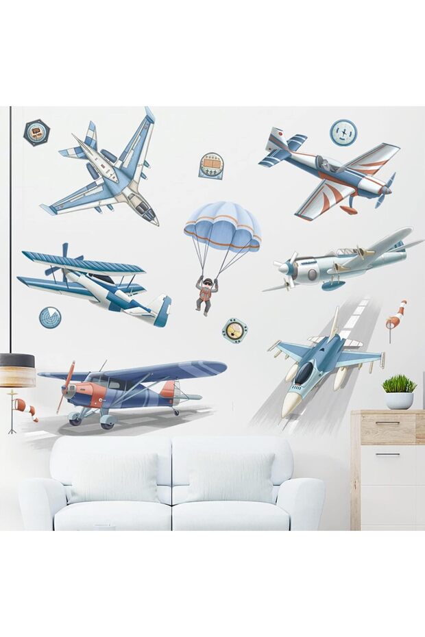 Watercolor Airplane Wall Stickers - Baby Nursery Kids Wall Decals