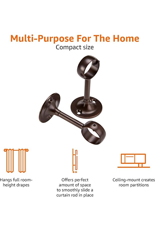 حامل تثبيت قضيب الستارة من أمازون بيسكس، طقم من قطعتين، برونزي داكن (إسبريسو) - 5
