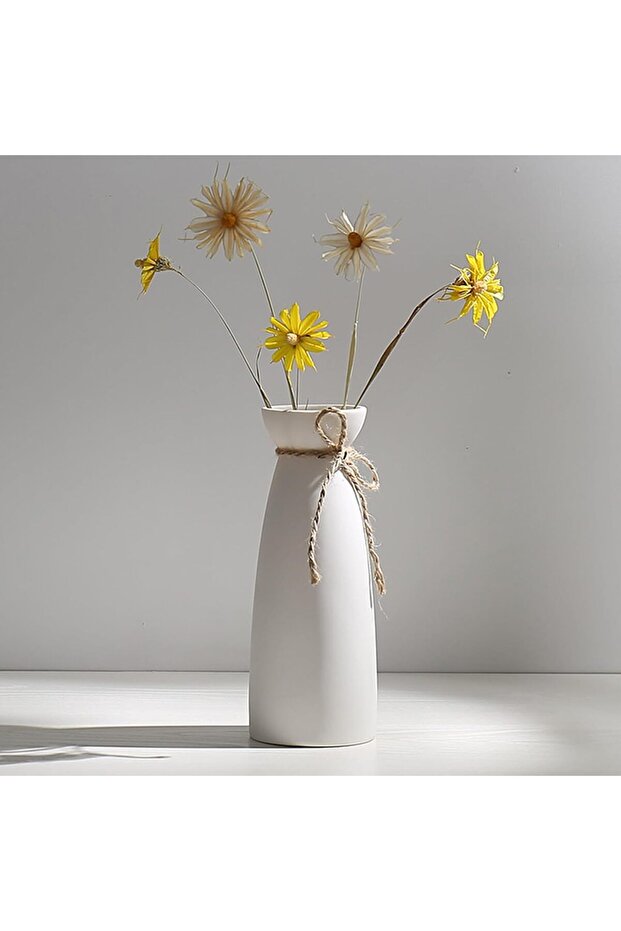 White Ceramic Vase - Minimalist Pampas Grass Flower Vase for Home Decor