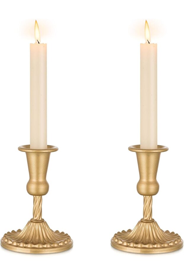 Gold Brass Candle Holders - 2 Pc Taper Candle Holders