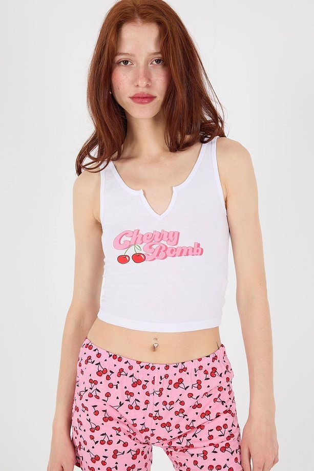 Cherry Bomb Baskılı Şortlu Pijama Takımı Ş075-t8 - 3
