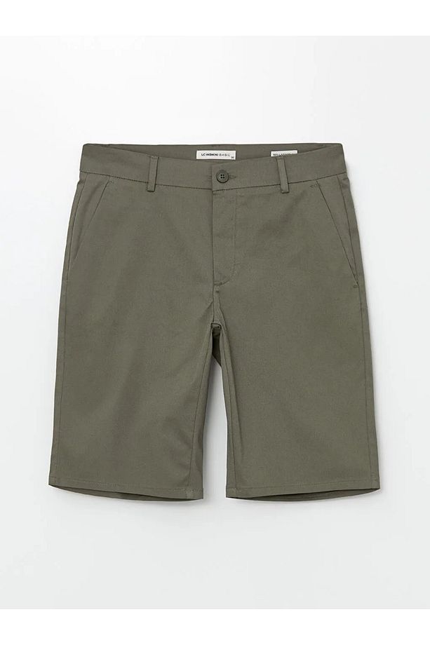 LCWAIKIKI Basic Haki Standart Kalıp Gabardin Erkek Şort - 5