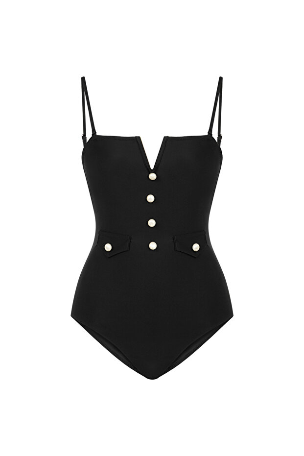 Suni inci düğmeli mayo - 3