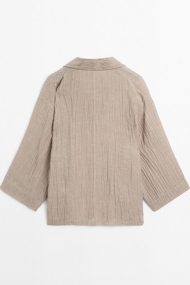 Flowing open-neck linen blend blouse - 8