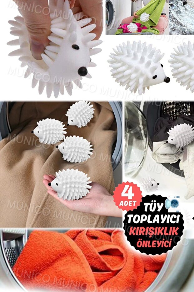 4 Adet Yeniden Kullanılabilir PVC Kirpi Kurutma Topu - Çamaşır Makinesi İçin Tüy ve Tozları Toplayan - 8