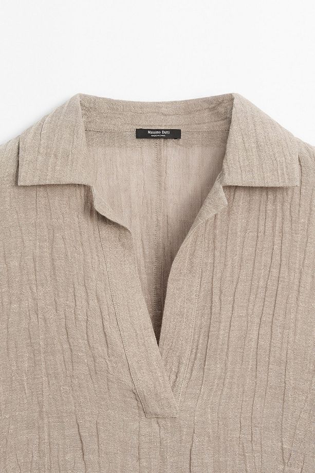 Flowing open-neck linen blend blouse - 6