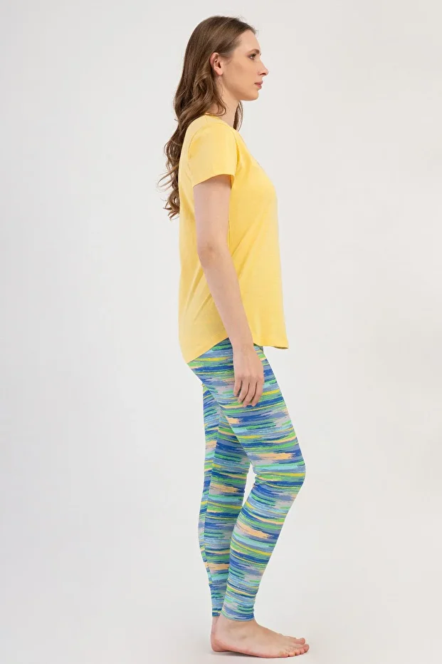 Kadın Kısa Kol Taytlı Sarı Pijama Takımı C4T6N3O804 - 3