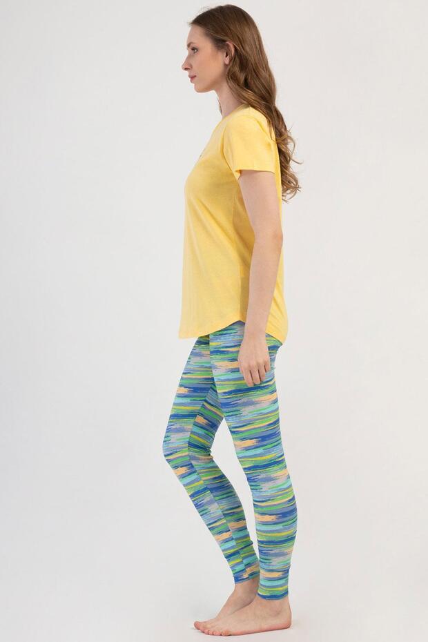 Kadın Kısa Kol Taytlı Sarı Pijama Takımı C4T6N3O804 - 2