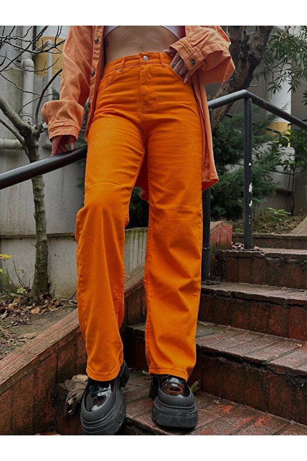 Women's Wide Leg Orange Wide Leg Jeans
