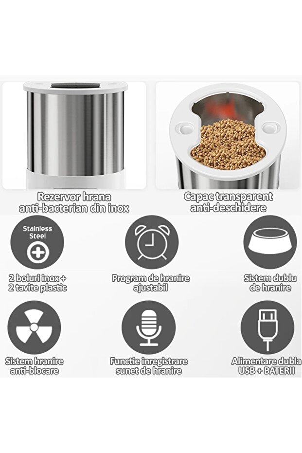 Hranitor Automat Dublu Pentru Caini Si Pisici, , Programabil Prin Butoane, Capacitate 3l - 3