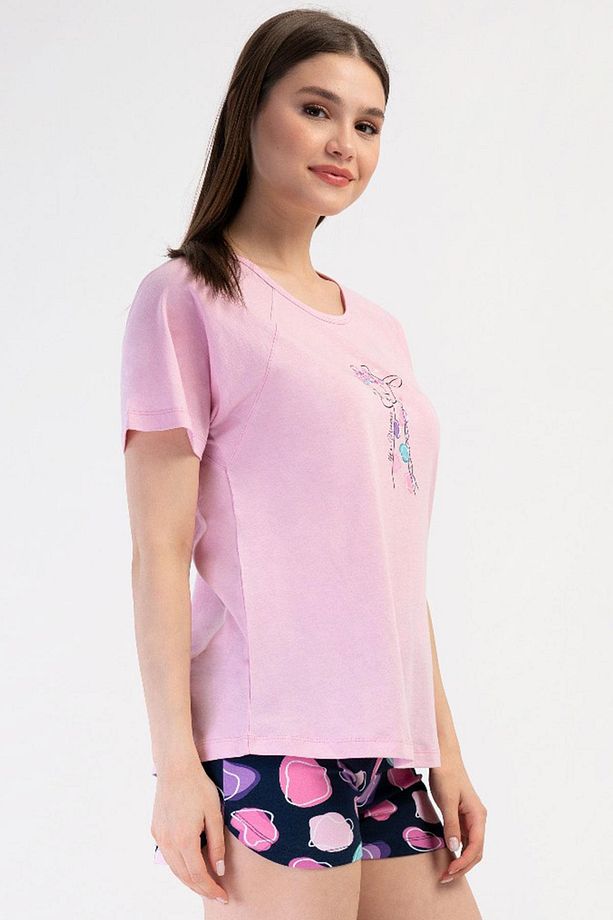 Kadın Kısa Kol Pembe Şortlu Pijama Takım C1T5N2O804 - 2
