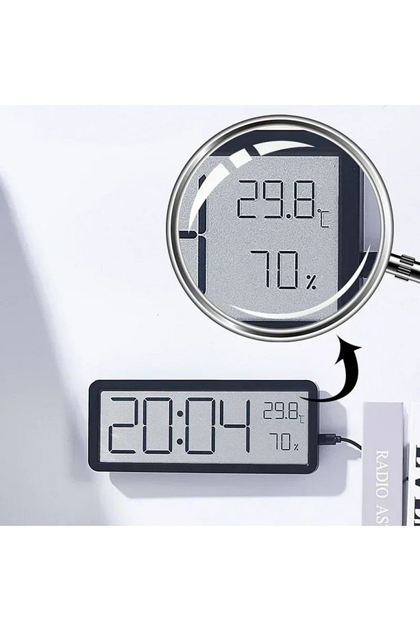 Dijital Masa ve Duvar Saati Termometre & Nem Göstergeli LCD Saat Büyük Ekranlı, Sessiz - 3