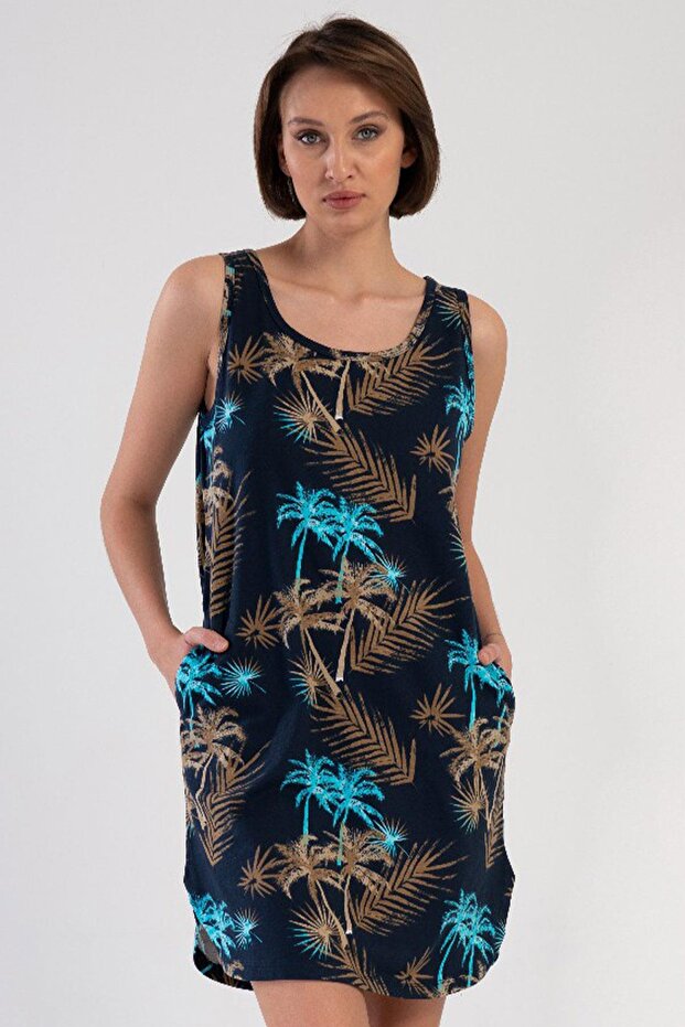 Women's Wide Strap Navy Blue Nightgown C0T1N3O804