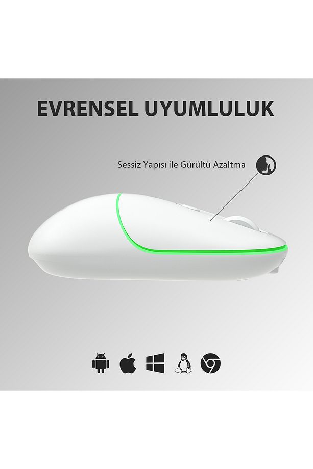 Ws210 Kablosuz 1600dpı 6 Tuşlu Çift Modlu Wifi Bluetooth Rgb Şarj Edilebilir Optik Mouse Beyaz - 2