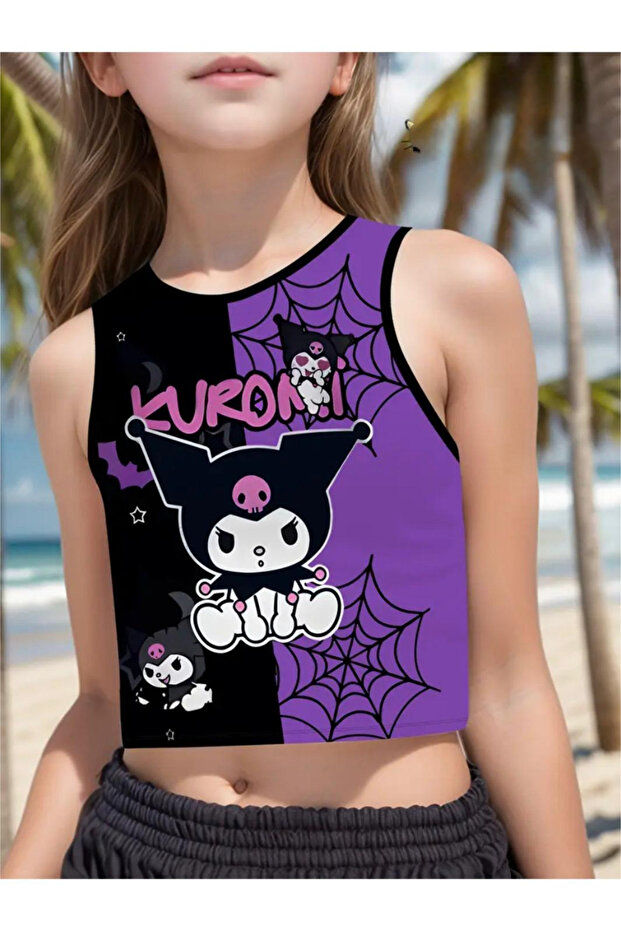 Children's Kuromi Printed Double Color 100% Cotton Crop T-Shirt