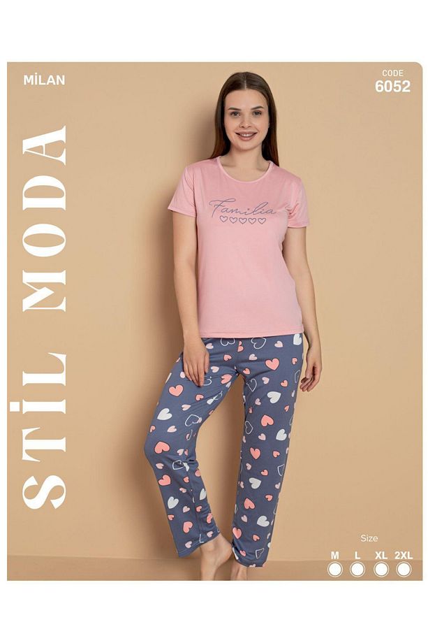 Kalp Temalı Pembe Pijama Alt Üst 6052 - 1