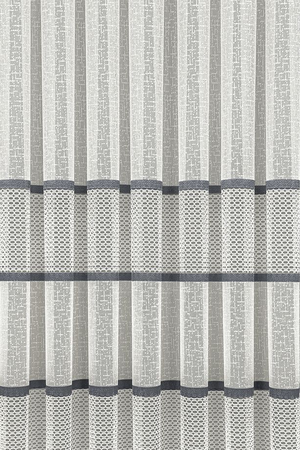 Tül Perde - Örme Serisi Modern Klasik Gri Dantel Detaylı File Desen Ekru Sık Pile(1x3) Curtain - 3