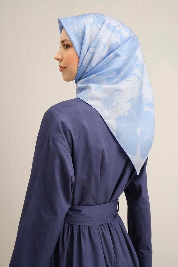 Desenli Saf Ipek Twill Eşarp 9344- 42 - 2