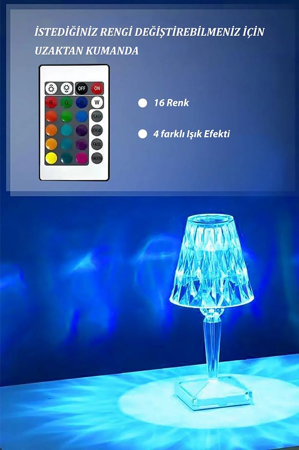 Akrilik Şarjlı Kristal Led Masa Lambası 20 Mod Rgb Dokunmatik Ambians Dekor Gece Lambası - 6