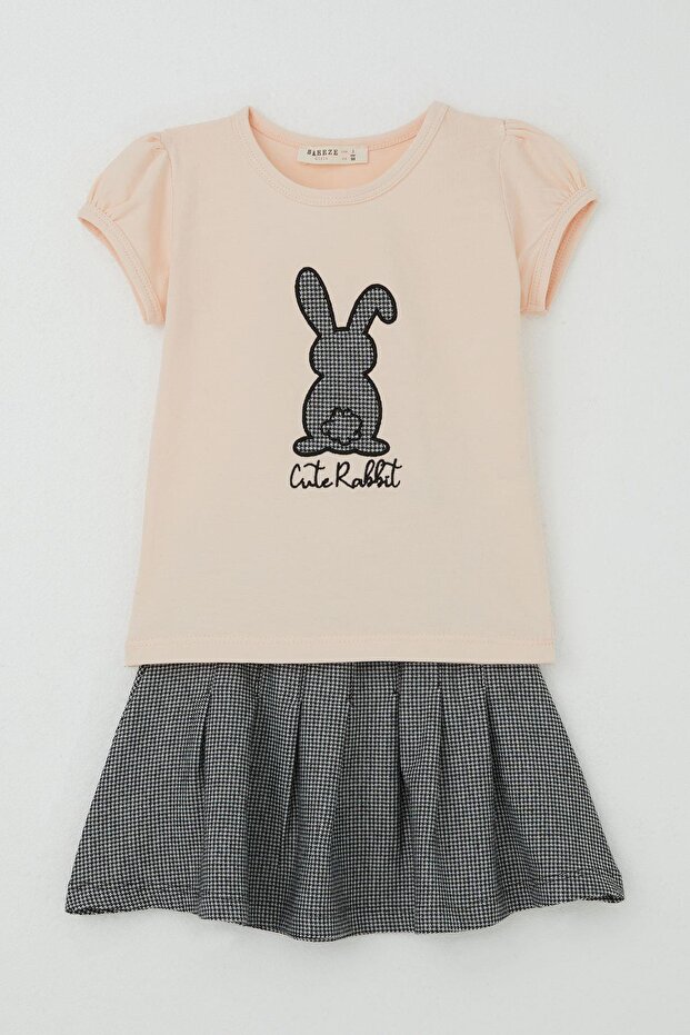 Girl's Skirt Suit Cute Bunny Printed Age 3-8, Powder
