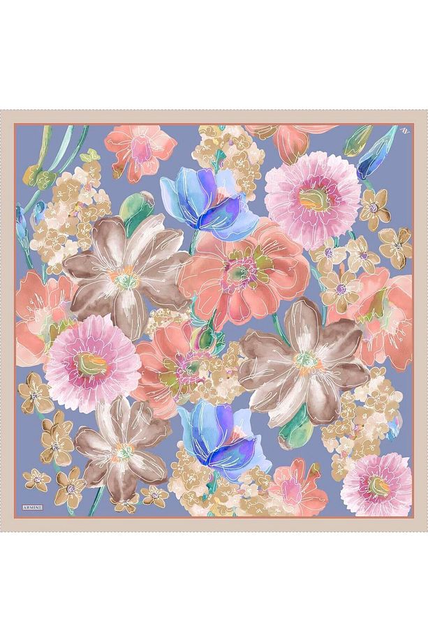Desenli Saf Ipek Twill Eşarp 9318- 07 - 4