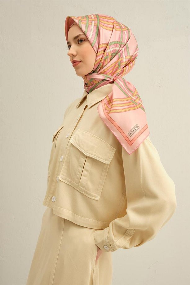 Desenli Saf Ipek Twill Eşarp 9333- 06 - 3