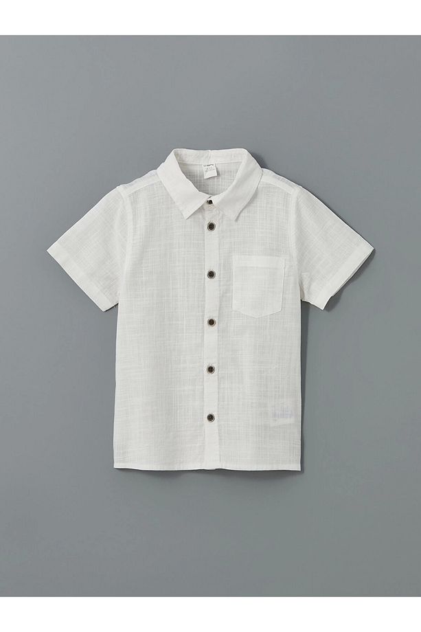 Beyaz Basic Cepli Erkek Çocuk Poplin Gömlek - 4