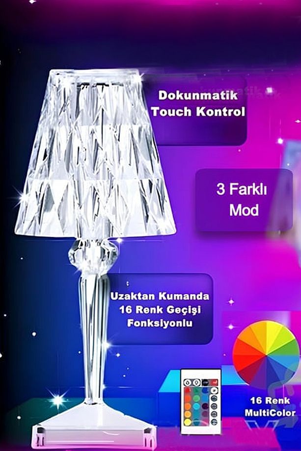 Akrilik Şarjlı Kristal Led Masa Lambası 20 Mod Rgb Dokunmatik Ambians Dekor Gece Lambası - 2