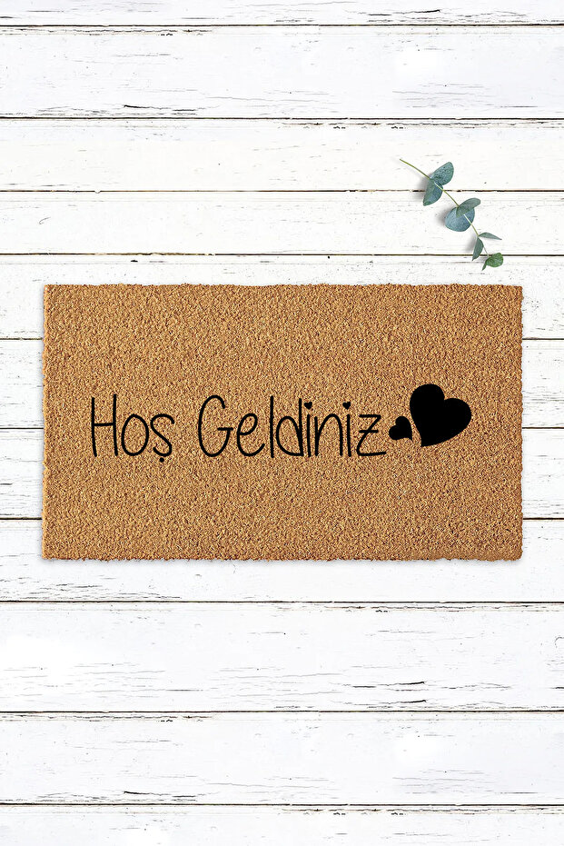 Hoş Geldiniz Yazılı Kalpli Kapı Paspası Ev Kapı Önü Paspas - 1