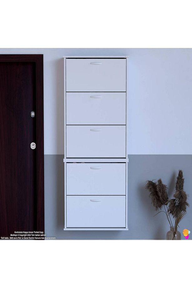 Varbi Umay' 2 Li Asma Kapı Önü 72x193x25, 5 Cm’ Lik 5 Düşer Kapak 10 Göz Bölme Ayakkabılık - 6