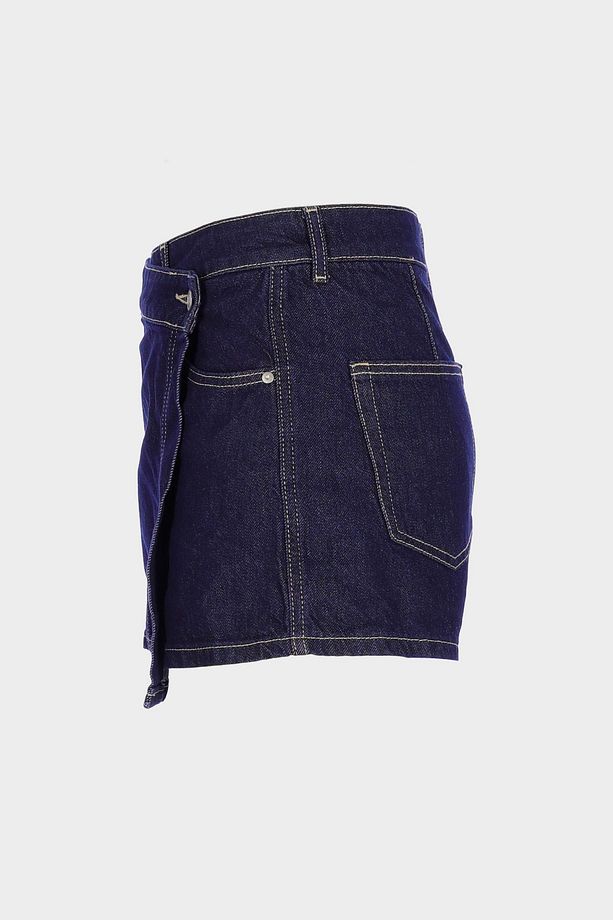 Koyu Mavi Yüksek Bel Jean Şort Etek C 4892-005 - 4