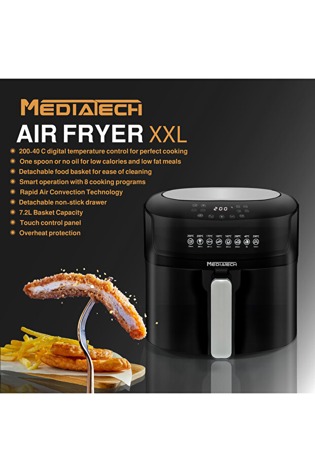 1800W Air Fryer | 7.2L Basket | Touch Control | Rapid Convection Fan | Detachable Basket | MT-AF2000