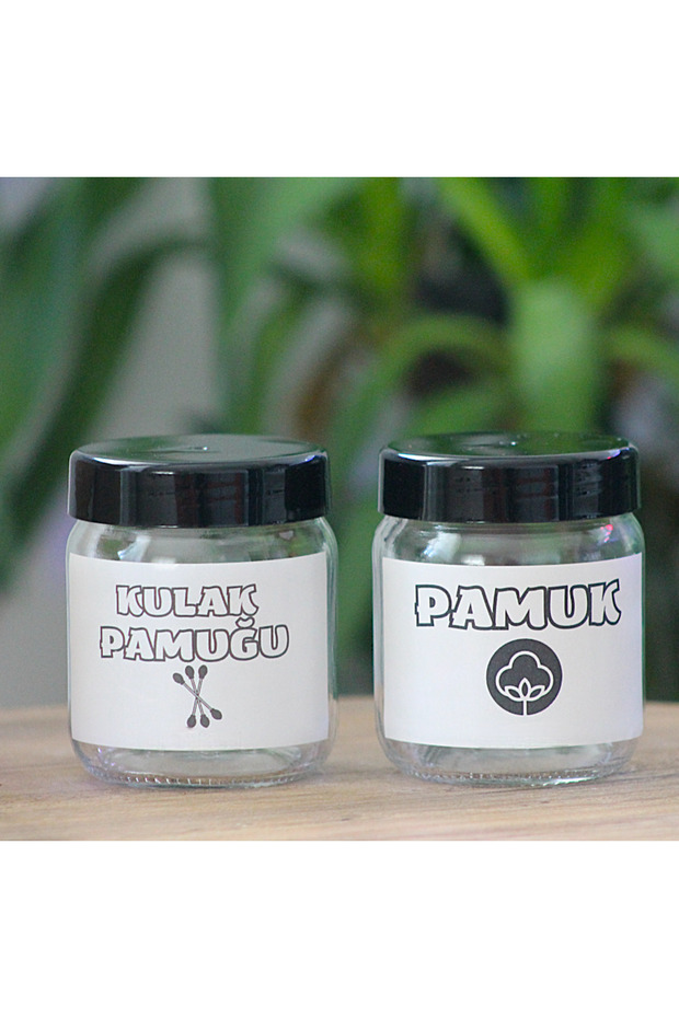 2-piece set empty glass bottle transparent bathroom organizer ear cotton cotton labeled jar 210ml(w:6 h:8)
