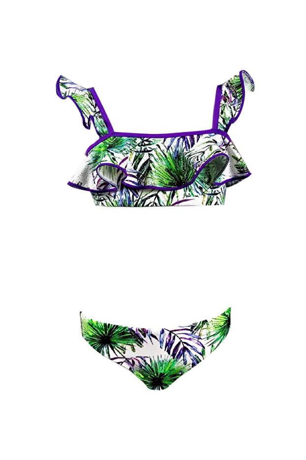 Tropical Print Ruffle Uv50 Girls Bikini Set by Nessi Byrd