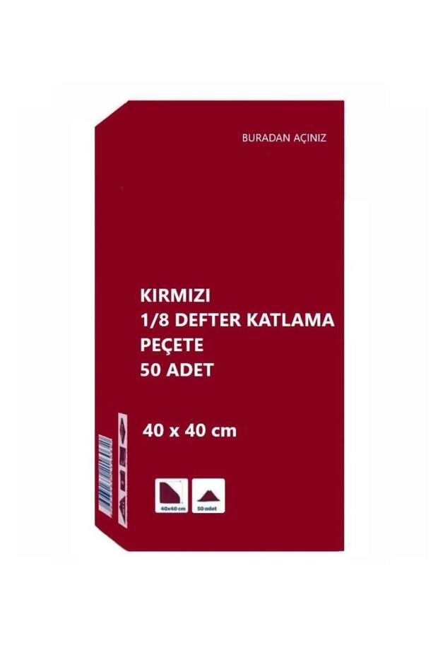 40x40 cm 1/8 Defter Katlama Servis Peçetesi 50 Adet Kırmızı - 1