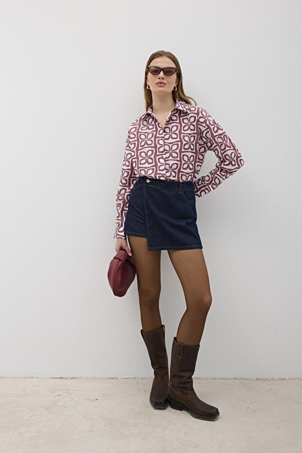 Önü Düğmeli Fermuarlı Kot Şort RİNS YIKAMA - 1