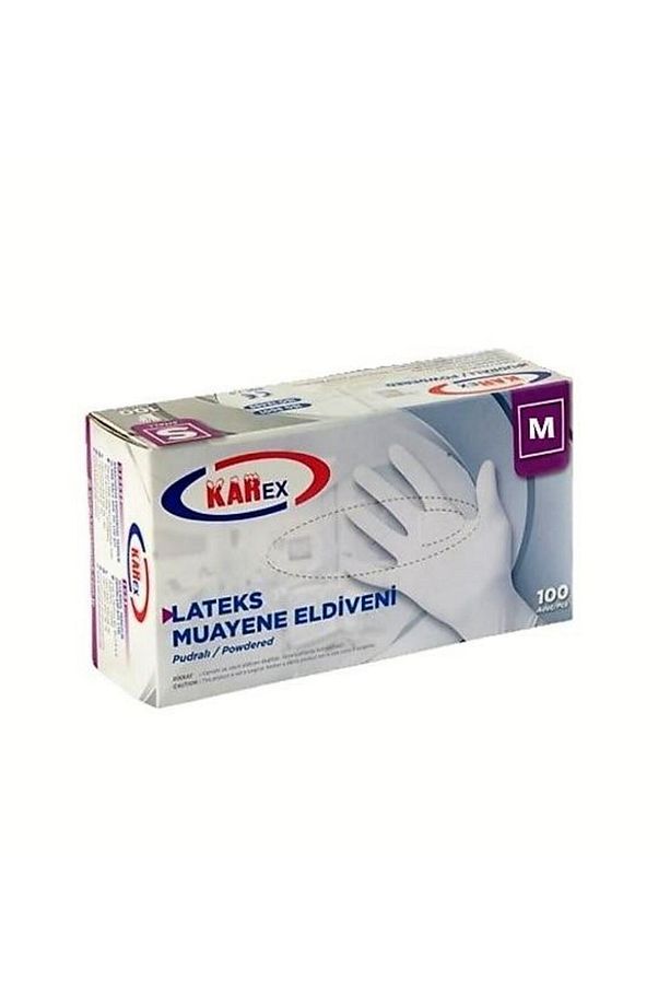 Karex Lateks Pudralı Eldiven 100'lü Paket Beyaz Medium - 1