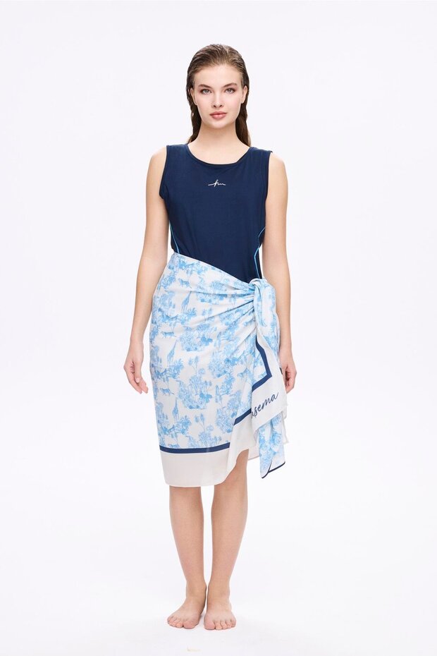 Tropical Patterned Blue Skirt-Pareo 5068