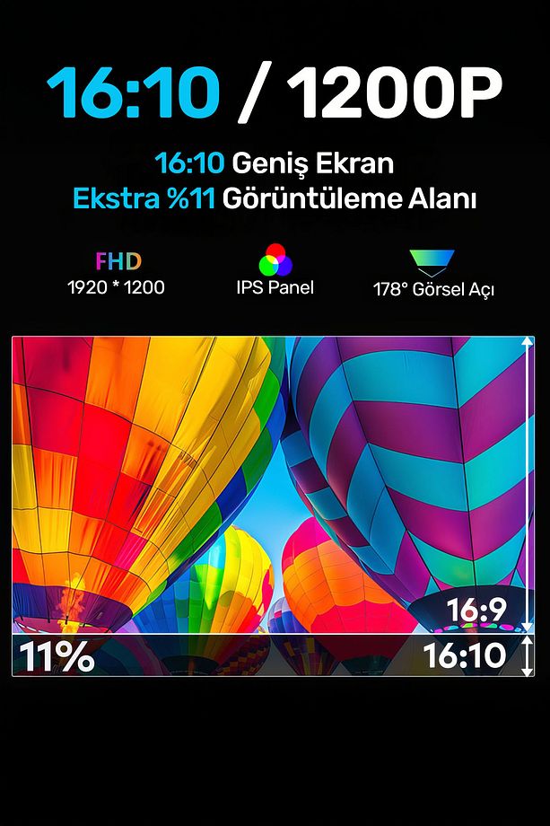 NPM788 16" FHD 1200p IPS Type-C Taşınabilir 3'lü Monitör Çoklayıcı Standlı Notebook Monitör - 5