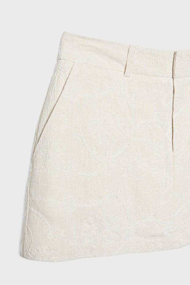 Keten İşlemeli Şortlu Etek - 8