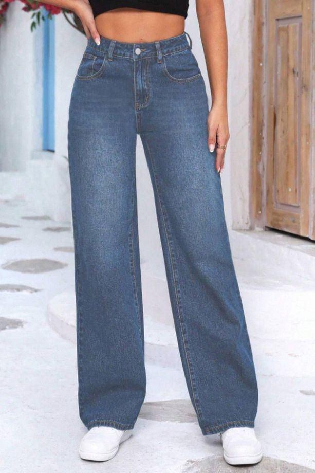Kadın Yüksek Bel Salaş Palazzo Kot Pantolon Jean - C602-mavi - 4