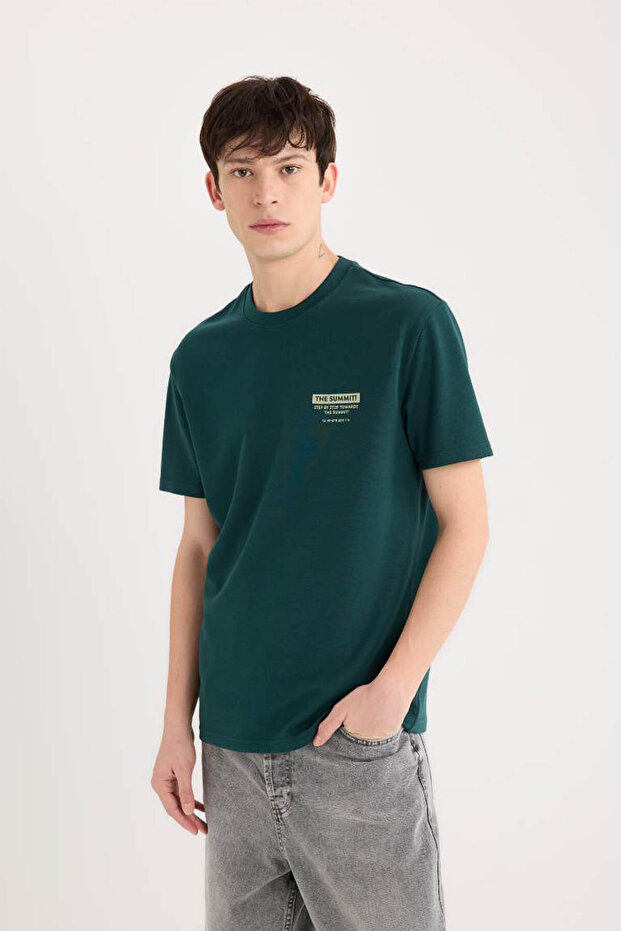 Regular Fit Printed Dark Green Men's T-Shirt D5495Ax/Gn465