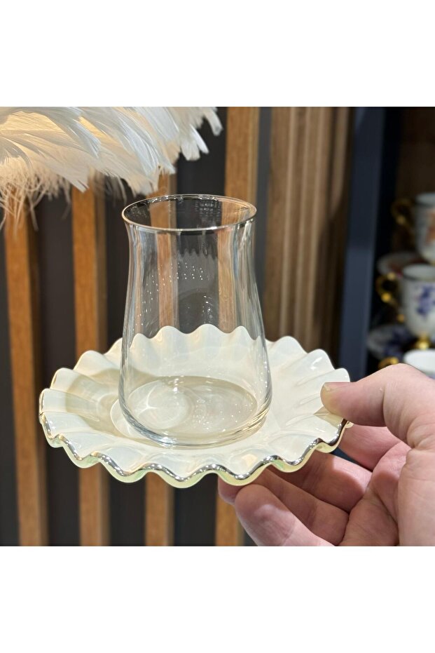 6'lı Glore Nihavent Krem Platin Solid Çay Seti - 1