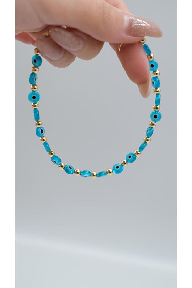 Gold Topcuk and Evil Eye Bead Detailed Anklet