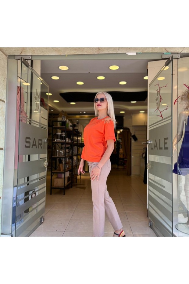 Flower Embroidered Tee - 3