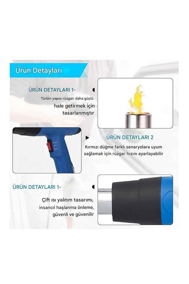 2000W Sıcak Hava Tabancası (300°C – 520°C) - 2 Kademeli - 5